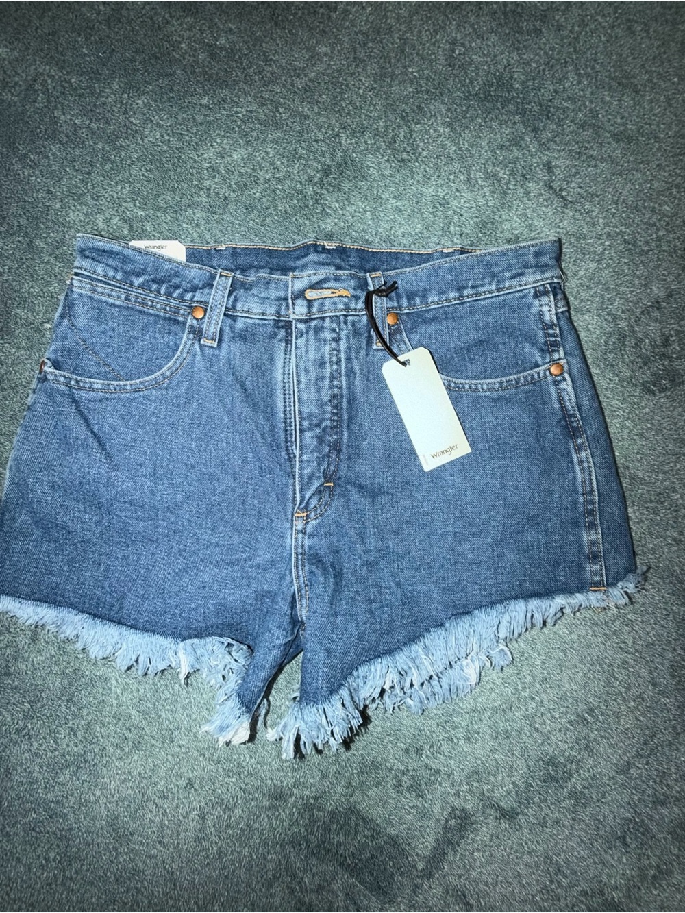 Wrangler Medium Blue Denim Frayed Hem Women's Shorts